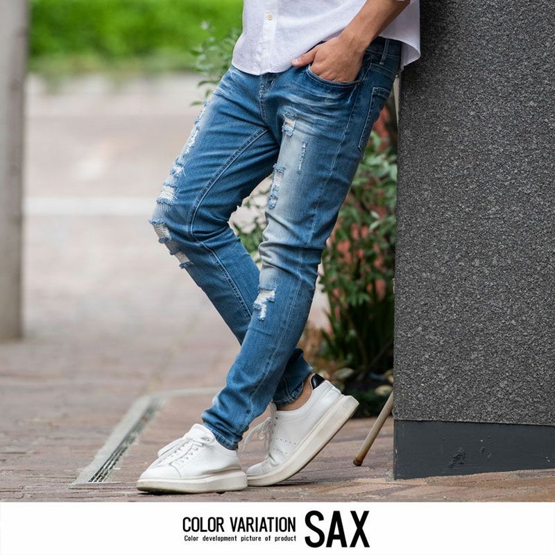 CavariA【キャバリア】ダメージ加工ストレッチスキニーデニムパンツ/全 