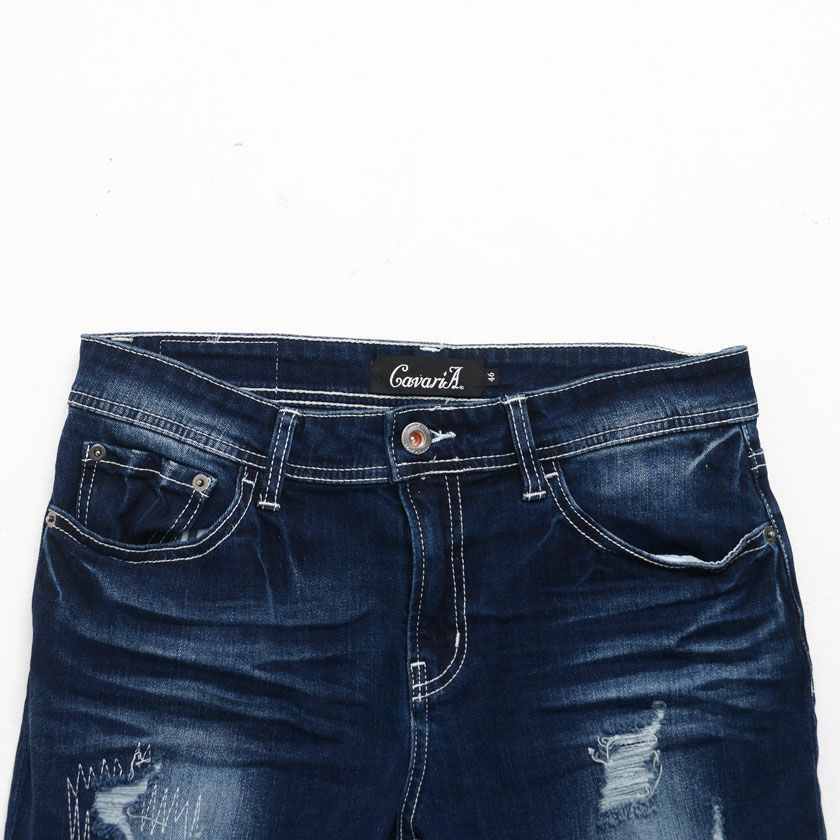 CavariA【キャバリア】ダメージ加工ストレッチスキニーデニムパンツ/全