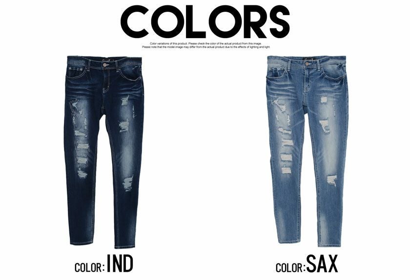 CavariA【キャバリア】ダメージ加工ストレッチスキニーデニムパンツ/全