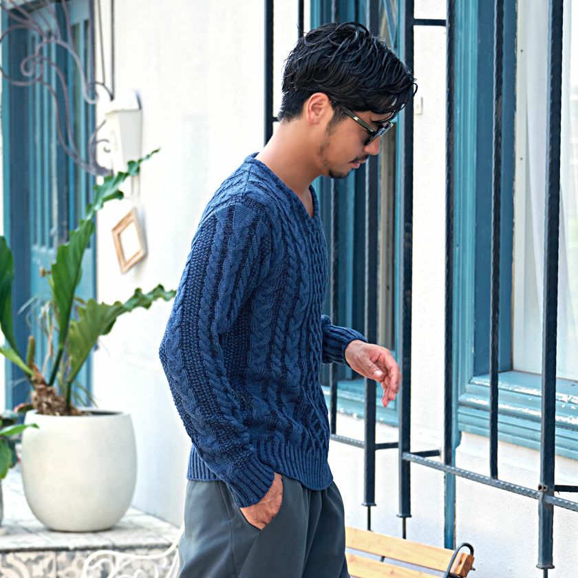 Vicci ケーブル編みVネック長袖ニットソー/全13色ニット | SILVER