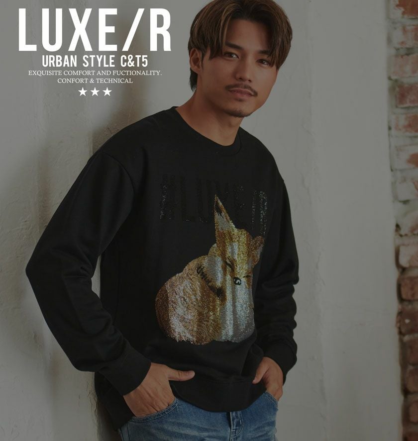 LUXE/R【ラグジュ】クルーネック狐ラインストーン長袖トレーナー/全3色