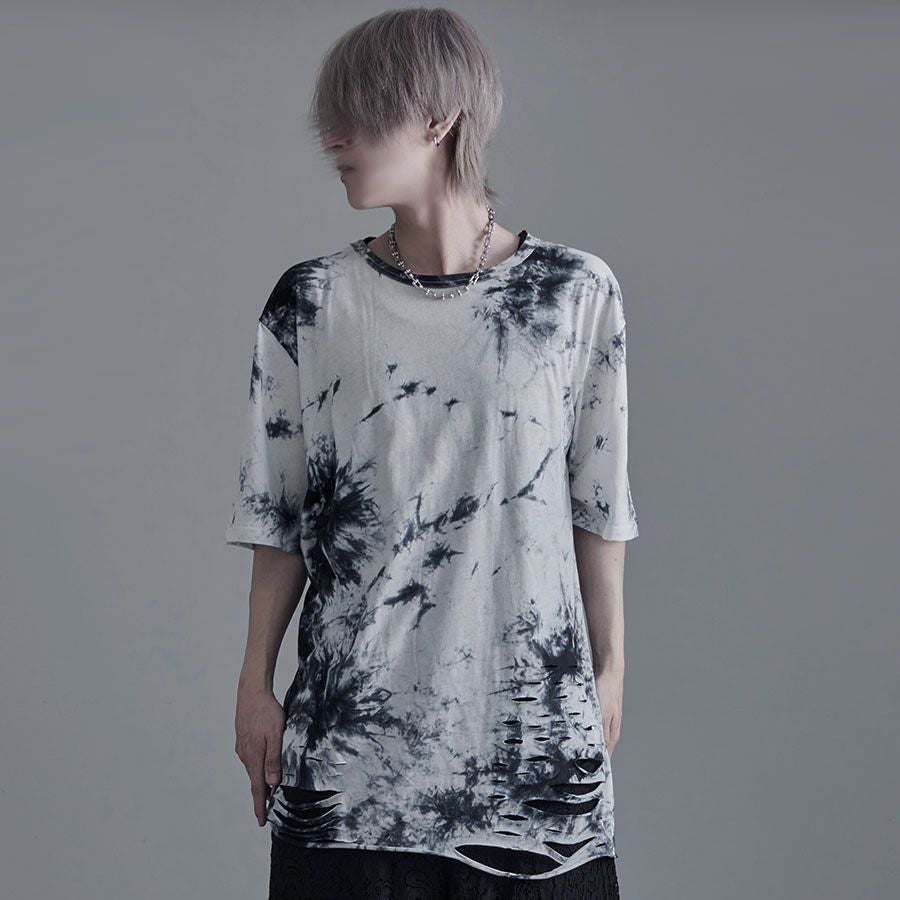 Bernings Sho【バーニングショー】ムラ染め天竺ダメージ加工半袖クルー