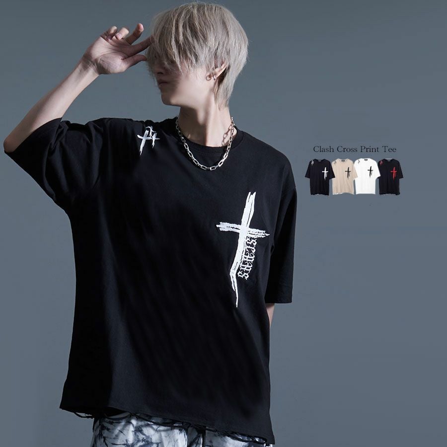 SALE】CavariA【キャバリア】クロスグランジ半袖Tシャツ/全4色【メール