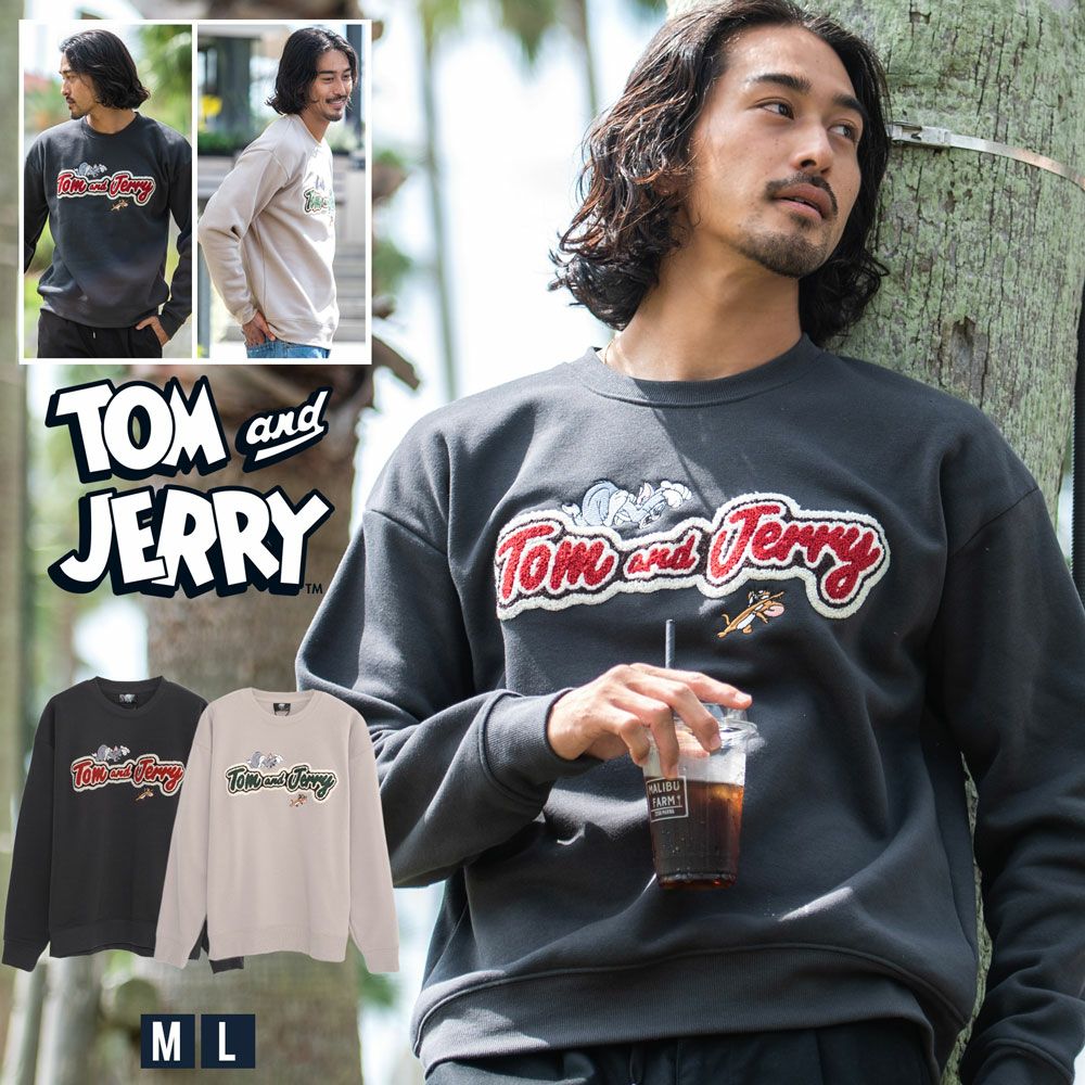TOM&JERRY【トムアンドジェリー】TJロゴサガラ刺繍WIDE長袖スウェット