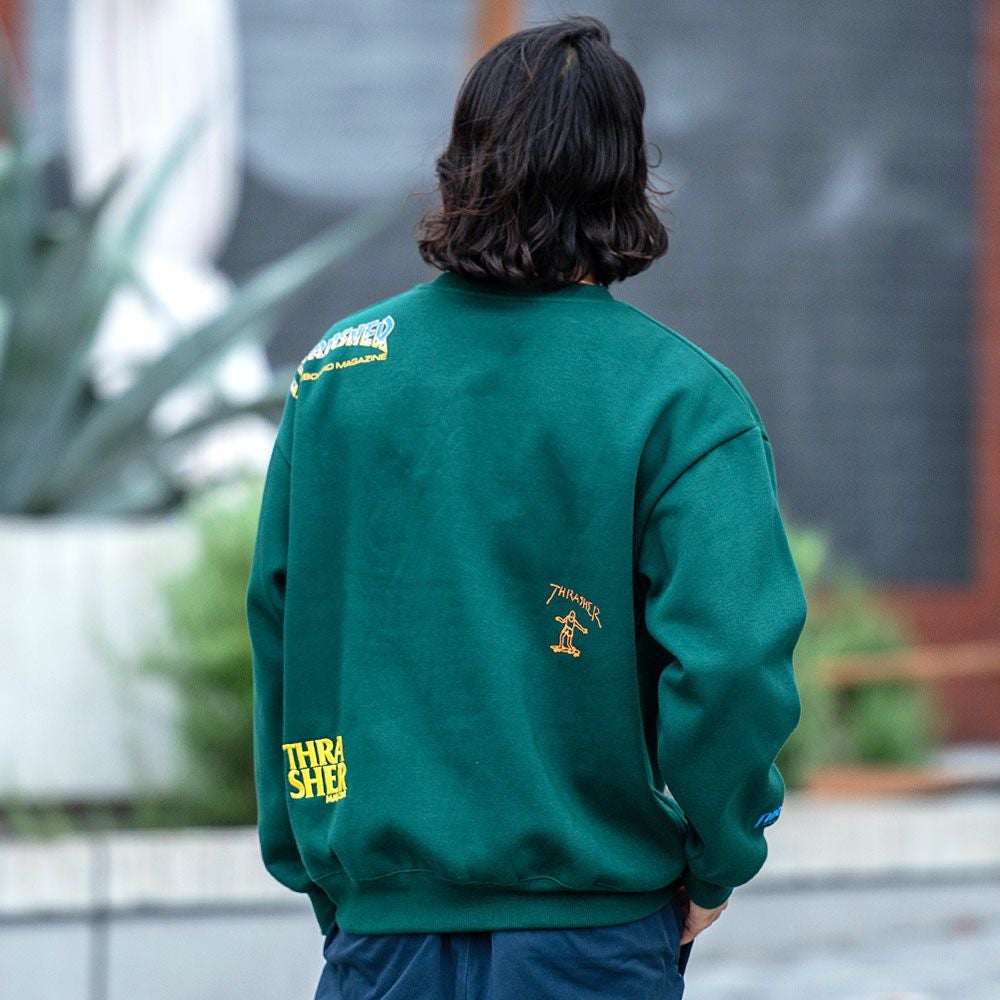 THRASHER【スラッシャー】総柄プリント＆刺繍C/N長袖/全4色スウェット