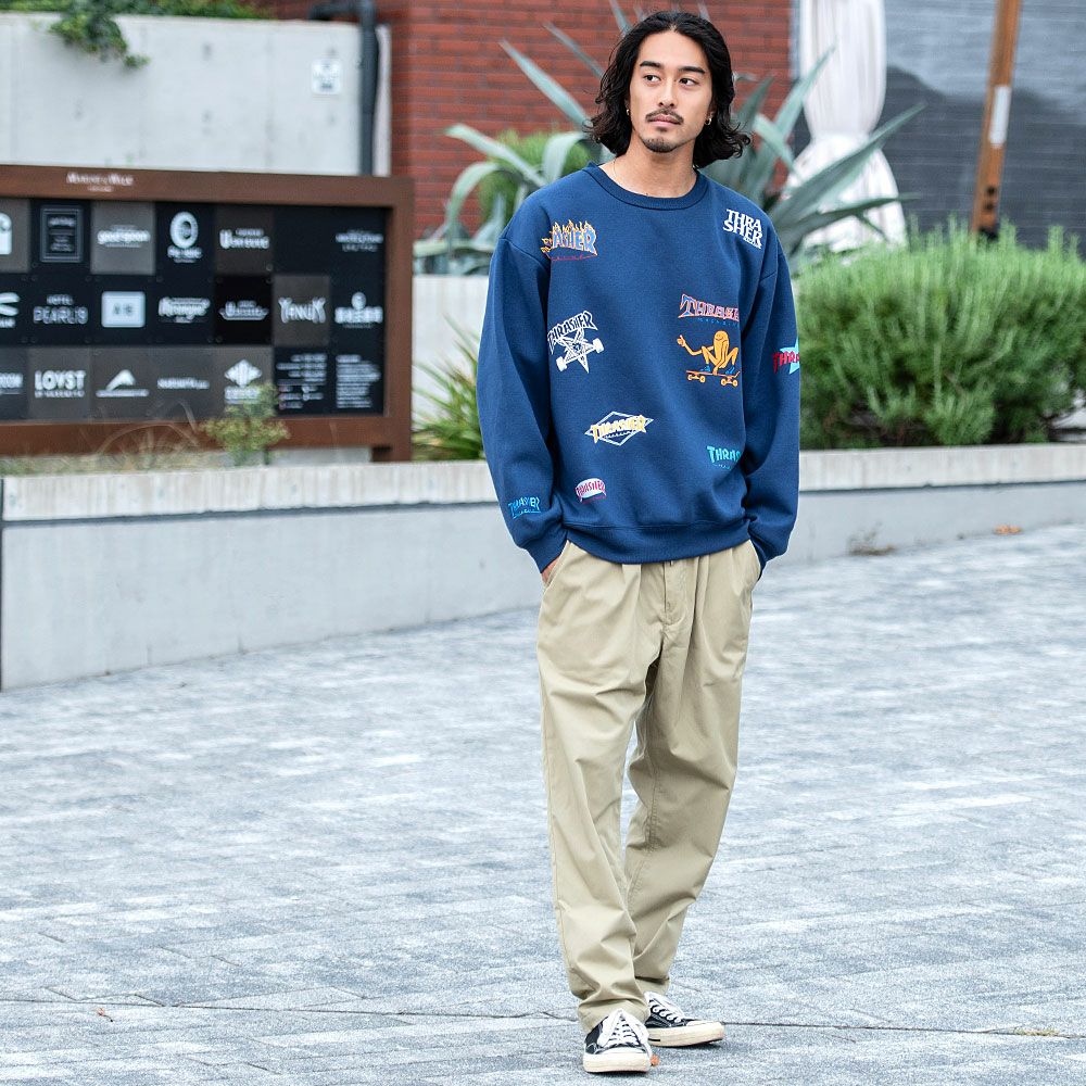 THRASHER【スラッシャー】総柄プリント＆刺繍C/N長袖/全4色スウェット