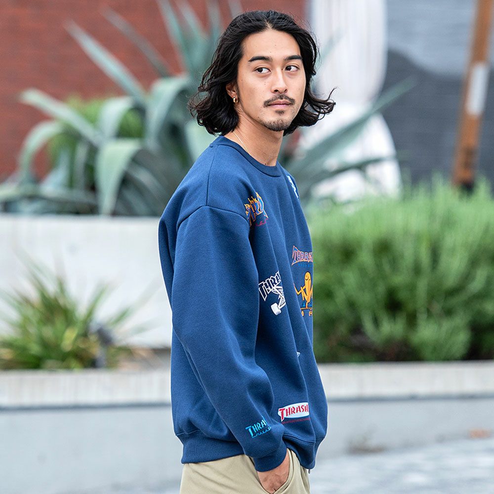 THRASHER【スラッシャー】総柄プリント＆刺繍C/N長袖/全4色スウェット