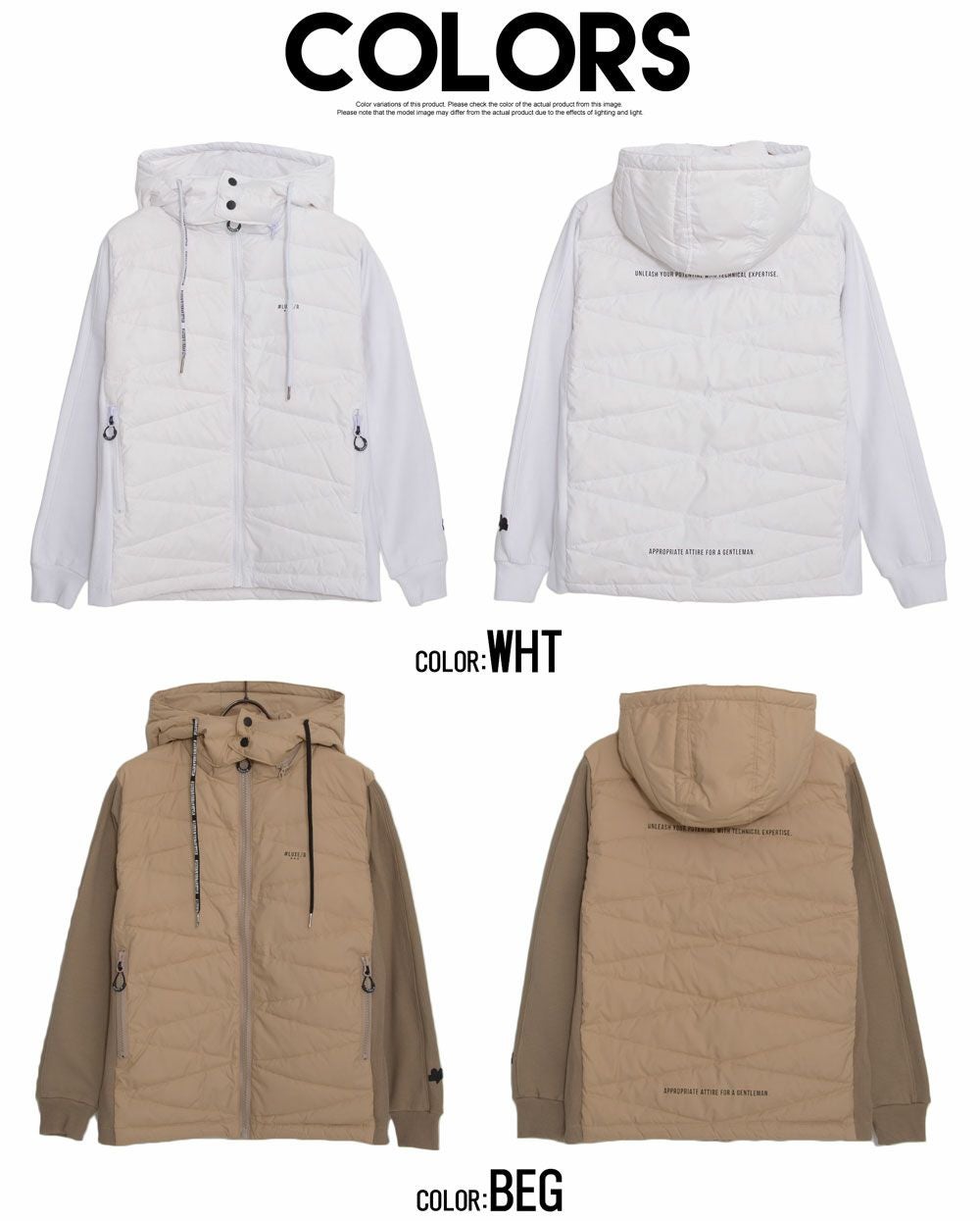 LUXE/R【ラグジュ】フリース×高密度ダウンフェザーZIP長袖パーカー/全4
