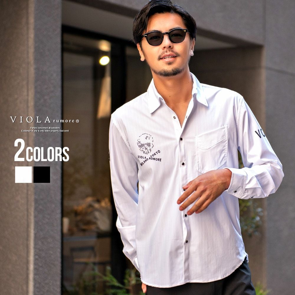 SALE】VIOLA【ヴィオラ】衿ワイヤーラインストーンスカル長袖シャツ/全