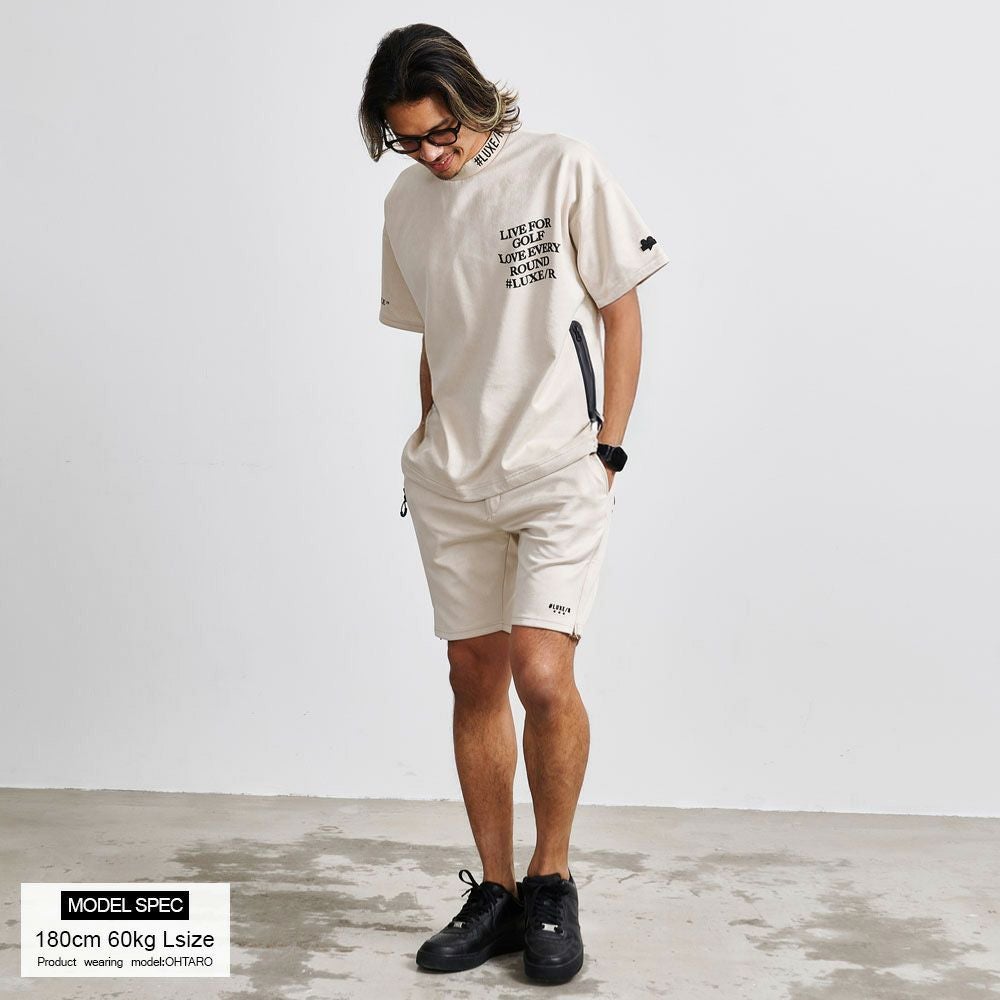 LUXE/R【ラグジュ】ポリスウェードモックネック半袖Tシャツ/全3色