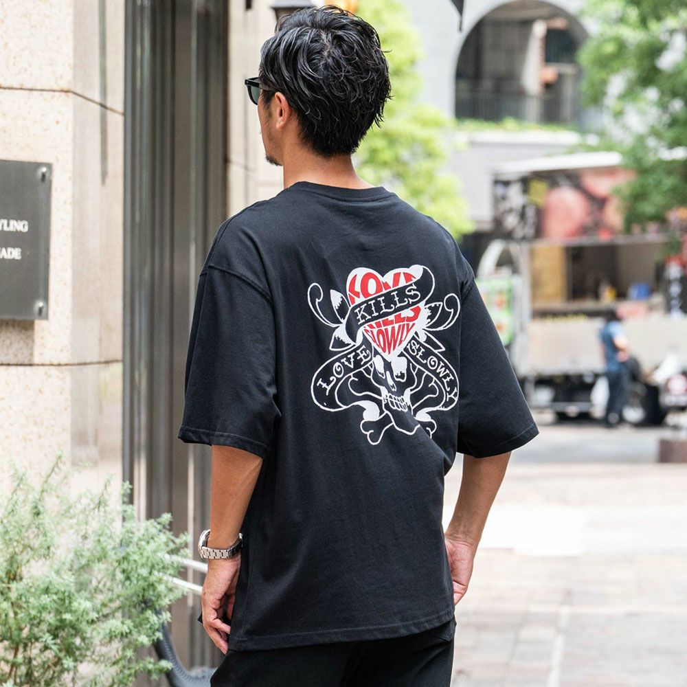 ED HARDY【エドハーディー】クルーネック スカルハート半袖Tシャツ/全2