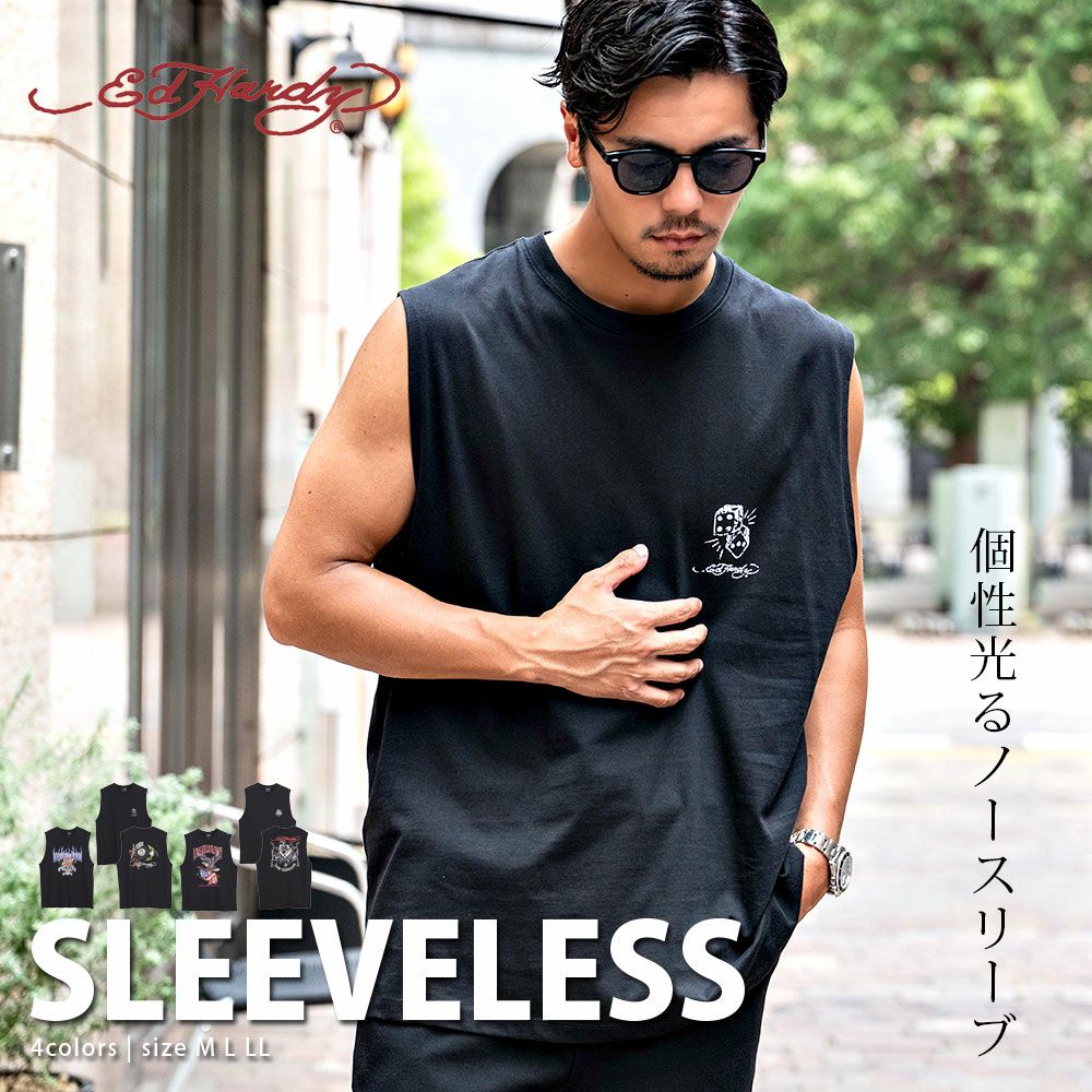 【美品】ED HARDYエドハーディ ベイビーデビル ダメージドタンクトップ黄色 ED HARDY【エドハーディー】クルーネック ノースリーブTシャツ/全4色