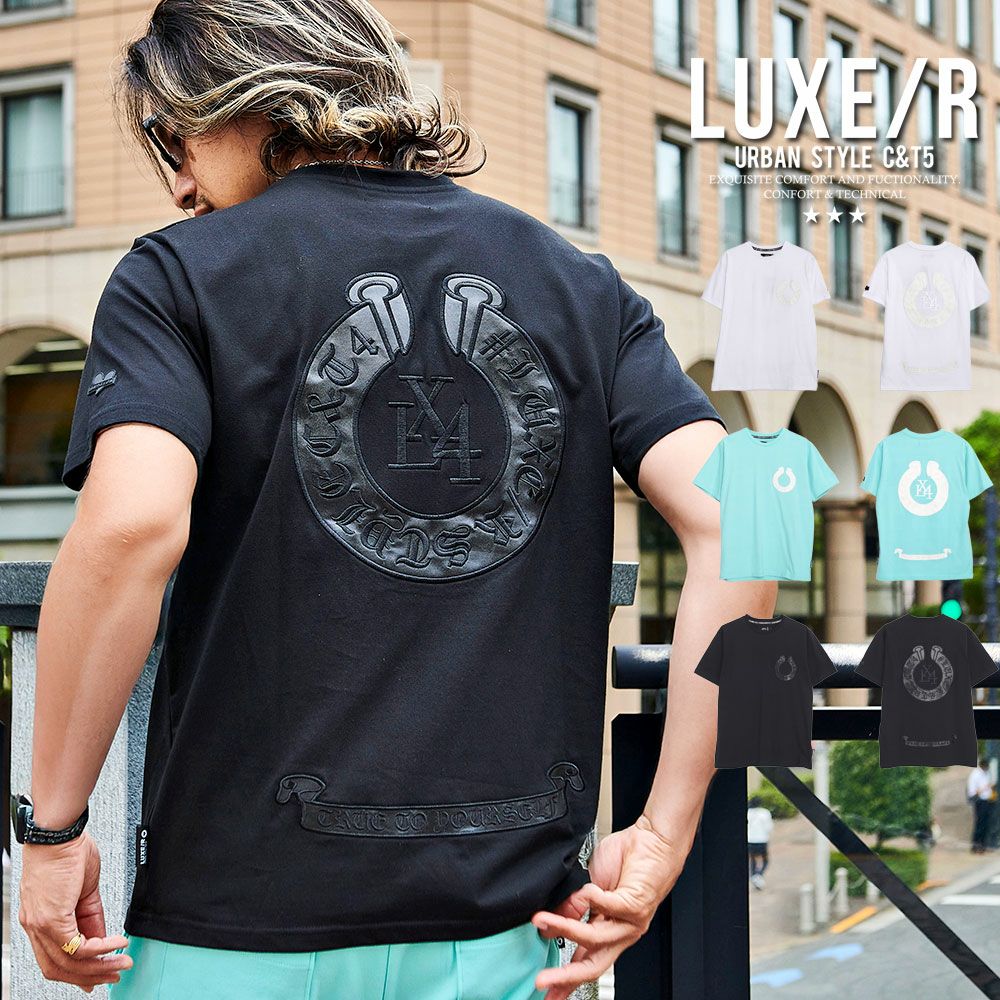 LUXE/R【ラグジュ】クルーネック PU貼り付け半袖Tシャツ/全3色【メール