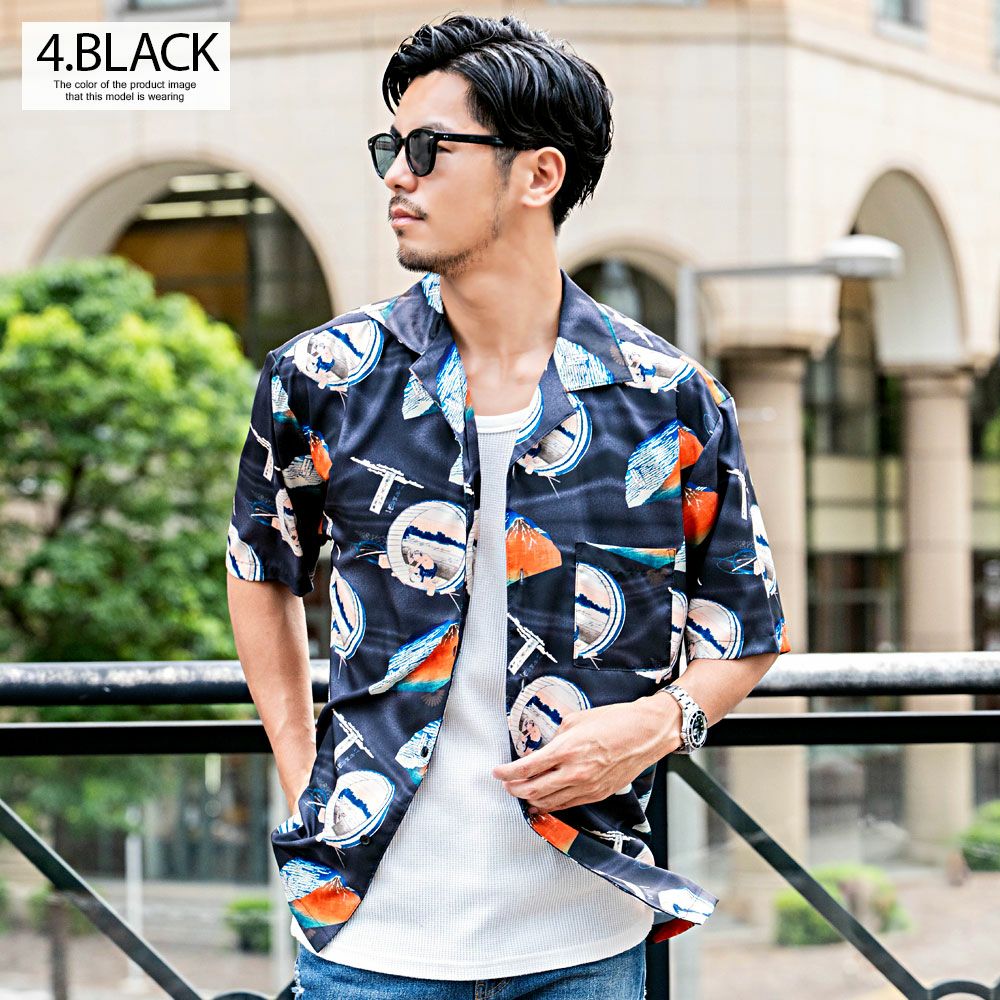 SALE】ALCARZA【アルカーザ】葛飾北斎半袖開襟シャツ/全6色 | SILVER