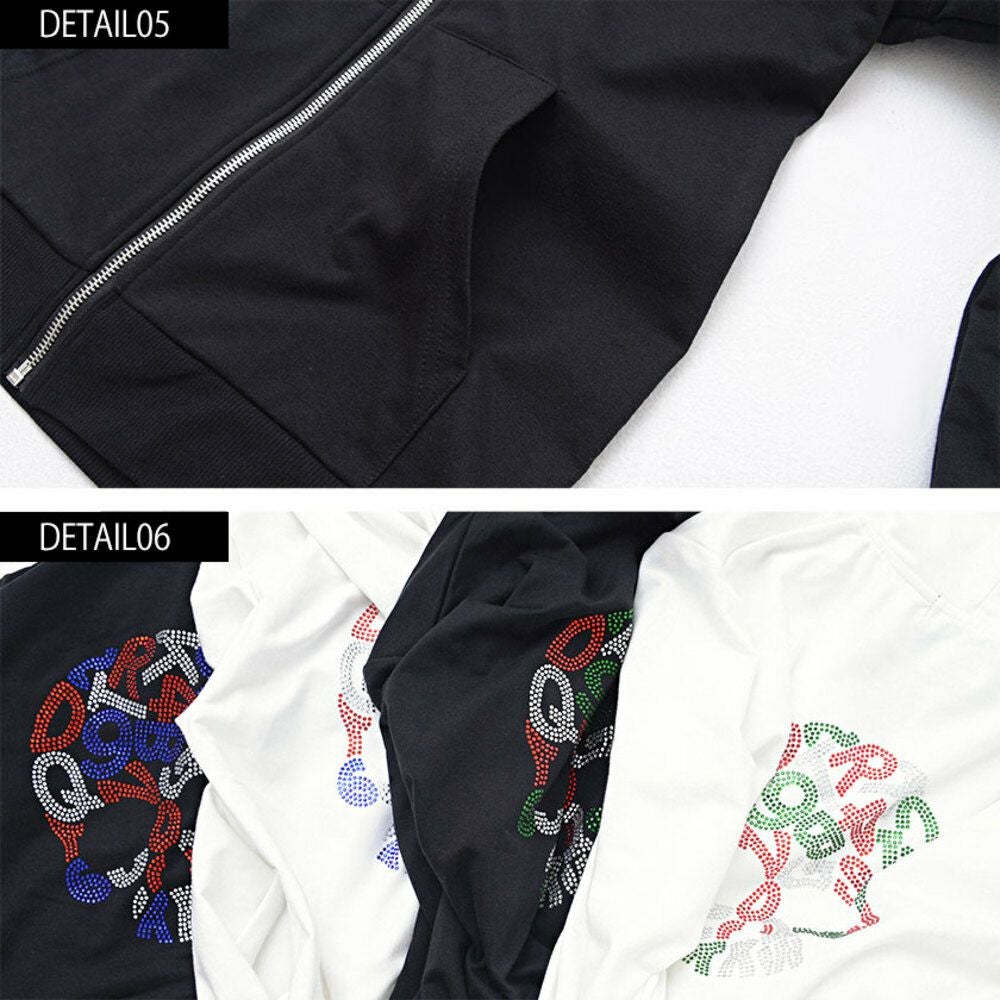 Bernings Sho【バーニングショー】スカル柄カラ―ラインストーンジップ