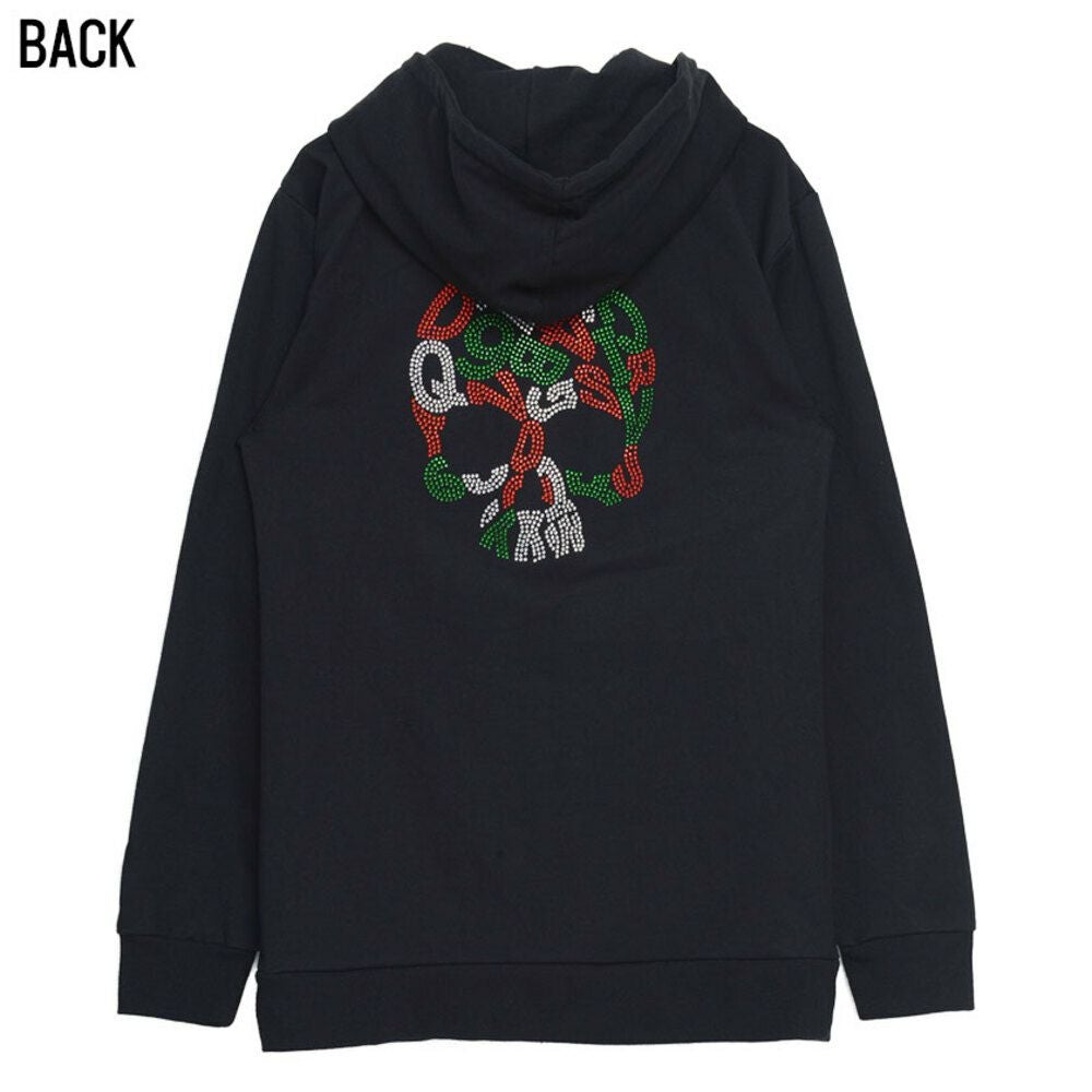 Bernings Sho【バーニングショー】スカル柄カラ―ラインストーンジップ