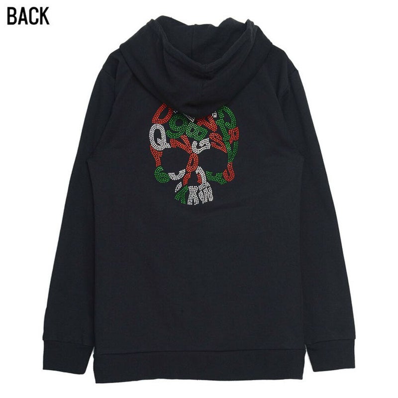 Bernings Sho【バーニングショー】スカル柄カラ―ラインストーンジップ 