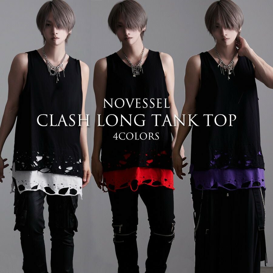 NOVESSEL【ノベセル】クラッシュ加工フェイクレイヤードタンクトップ
