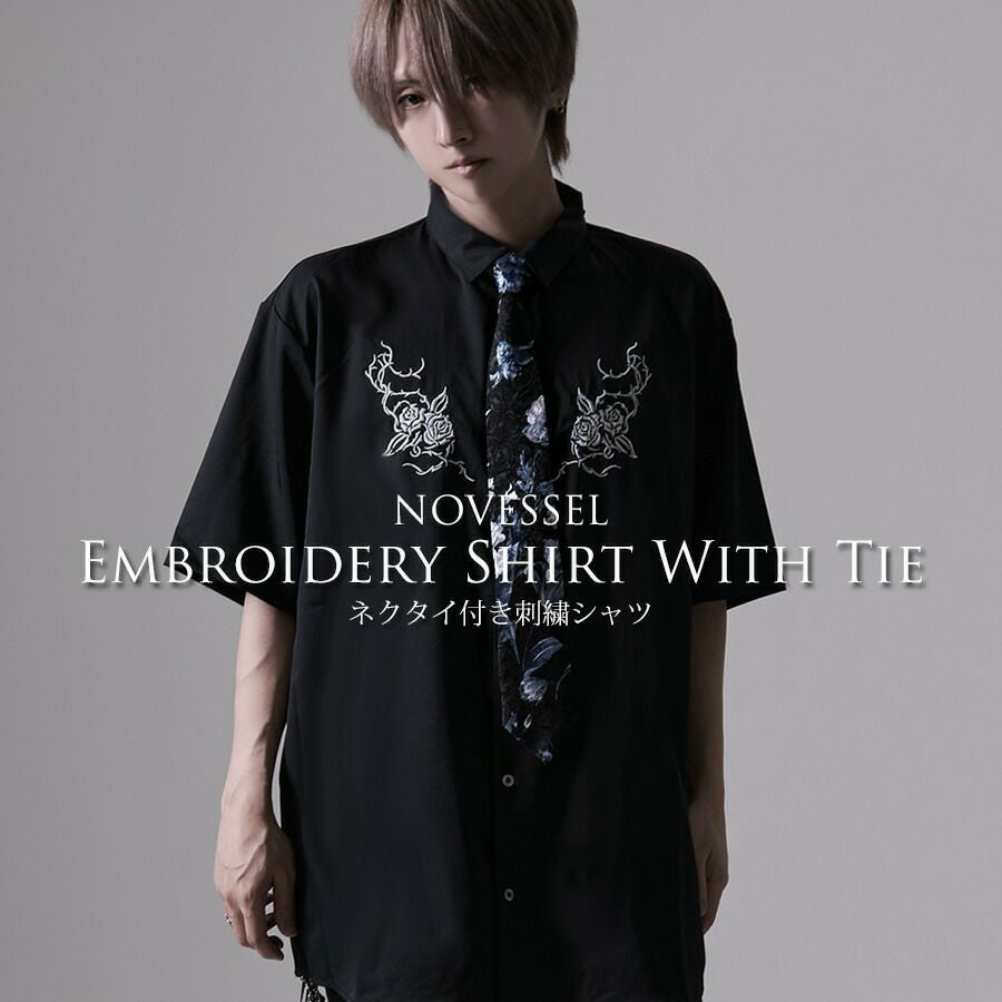 NOVESSEL【ノベセル】花柄ジャカードネクタイ付き半袖シャツ/全1色