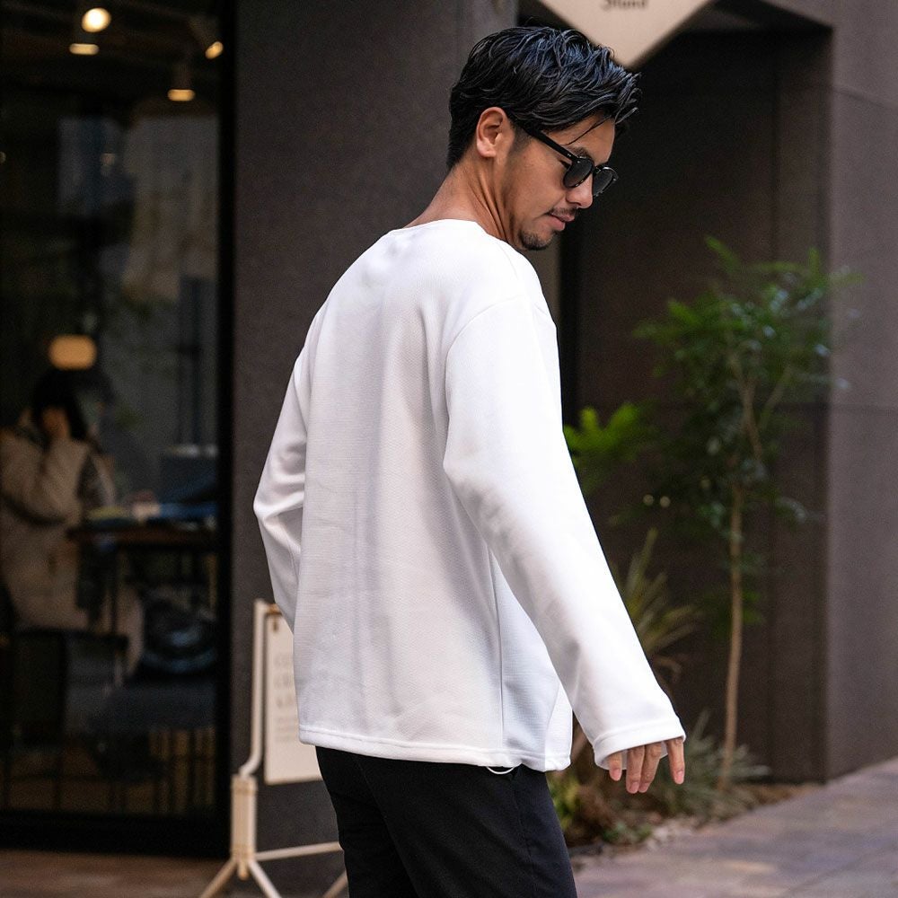 CavariA【キャバリア】Vネックドローコード付きロンTEE/全6色 | SILVER