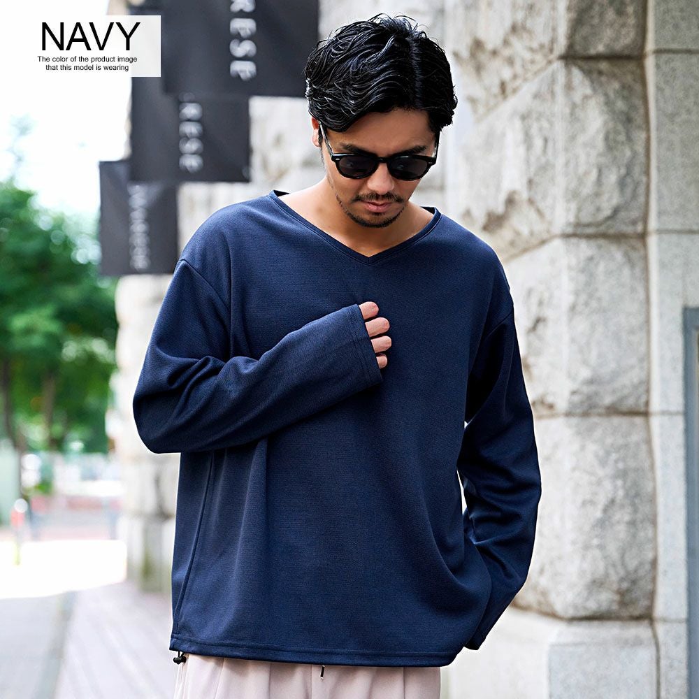 CavariA【キャバリア】Vネックドローコード付きロンTEE/全6色 | SILVER