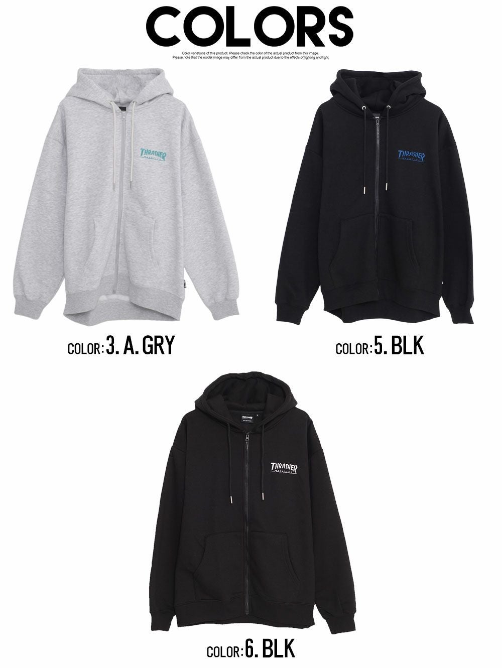 THRASHER【スラッシャー】裏起毛/FULL ZIP HOODIE長袖パーカー/全2色
