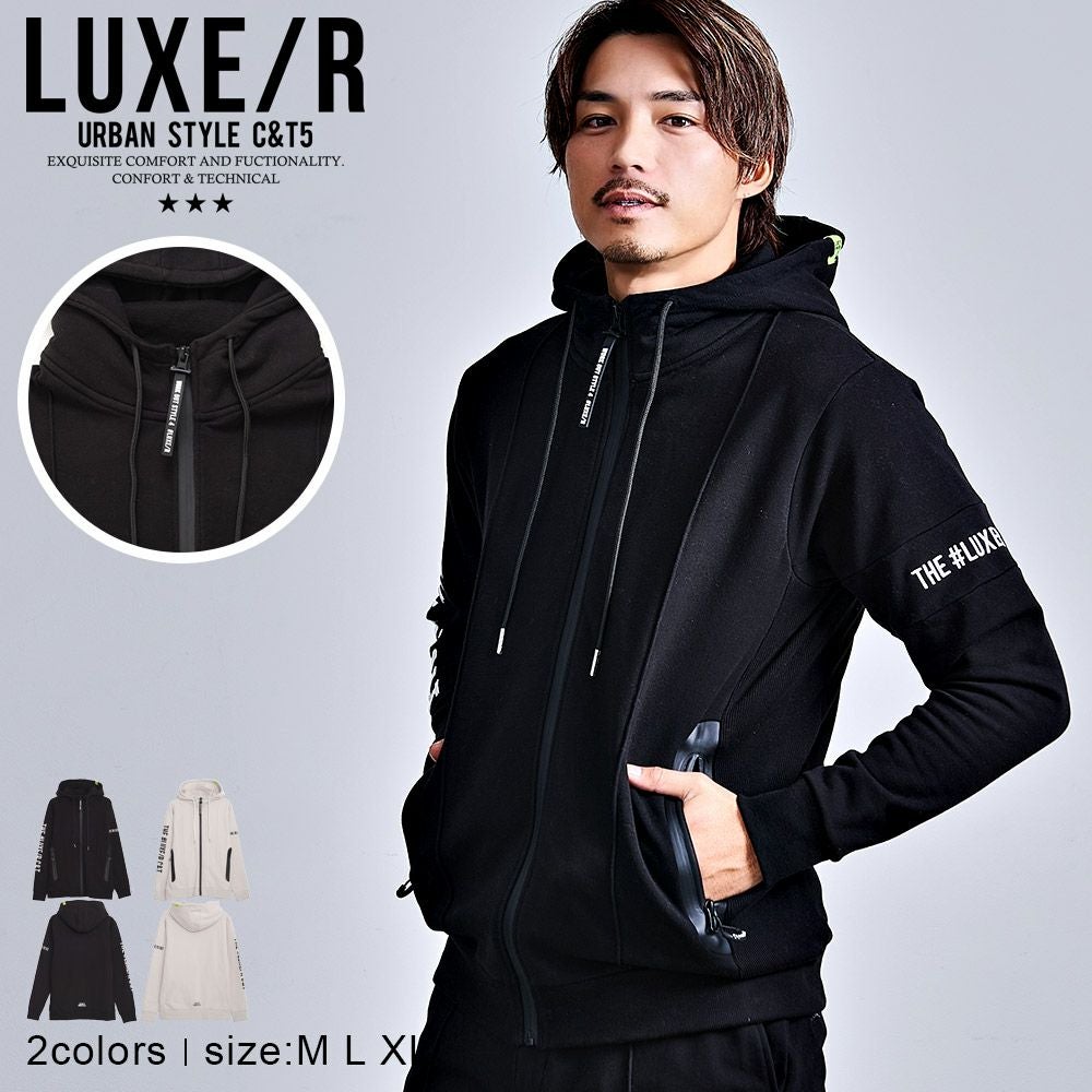 LUXE/R フォースシューラインストーンZIPパーカー ジップパーカー メンズ LUXE／R(ラグジュ)ラインストーンロゴZIP
