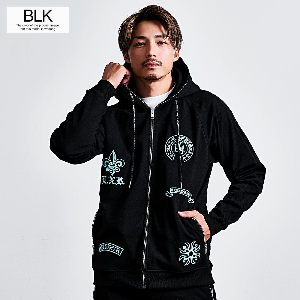 LUXE/R【ラグジュ】ラインストーンジップ刺繍パーカー/全3色パーカー