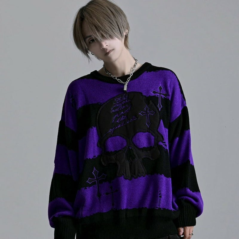 PSYCHO NATION【サイコネーション】スカルボーダークルーニット/全3色 