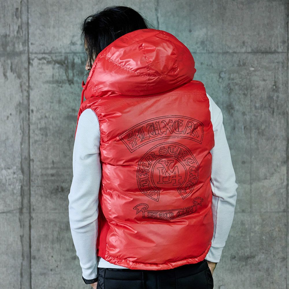 LUXE/R【ラグジュ】サークル柄ラインストーンフード中綿ベスト/全3色