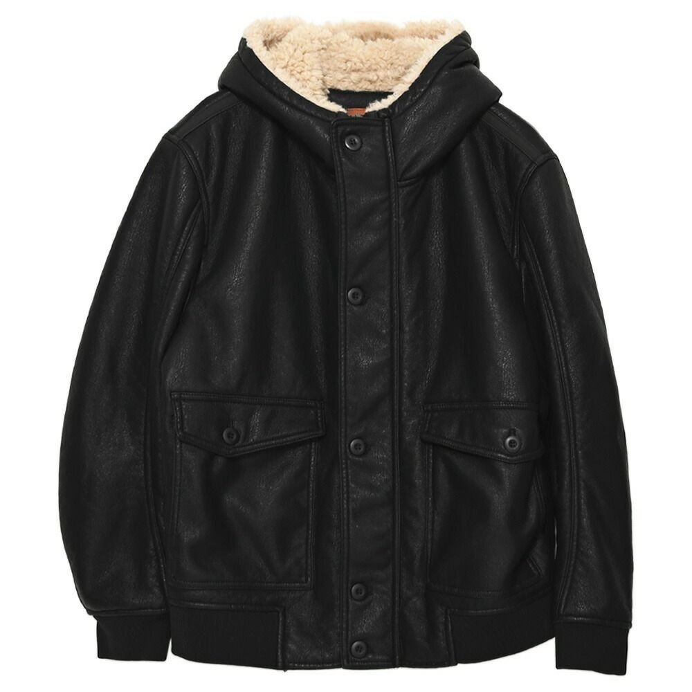 A'gem【エージェム】フード付き裏ボアPUレザージャケット/全1色