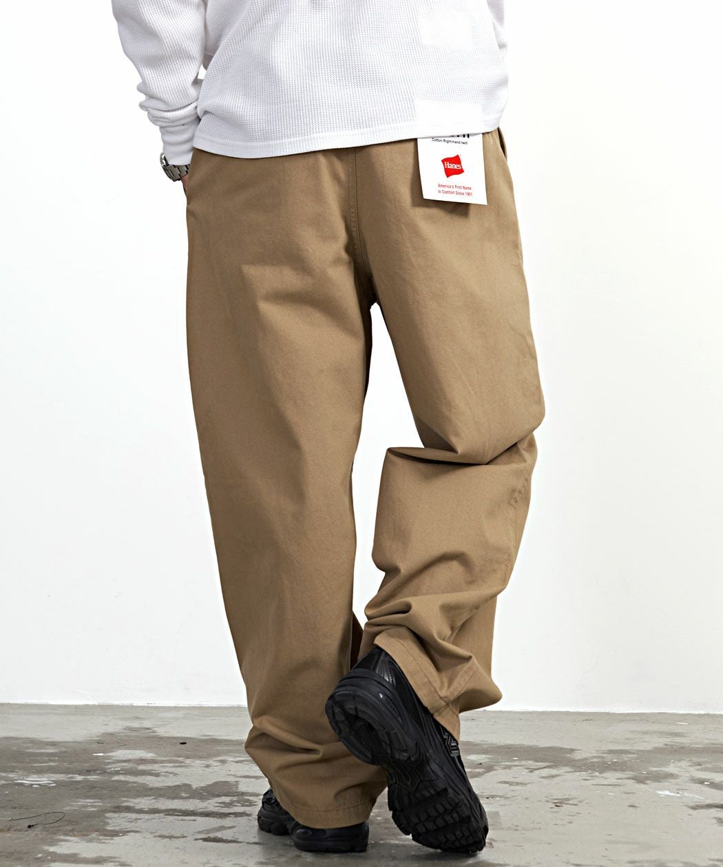 Hanes【ヘインズ】ワイドフィットノータックチノワイドパンツ/全3色