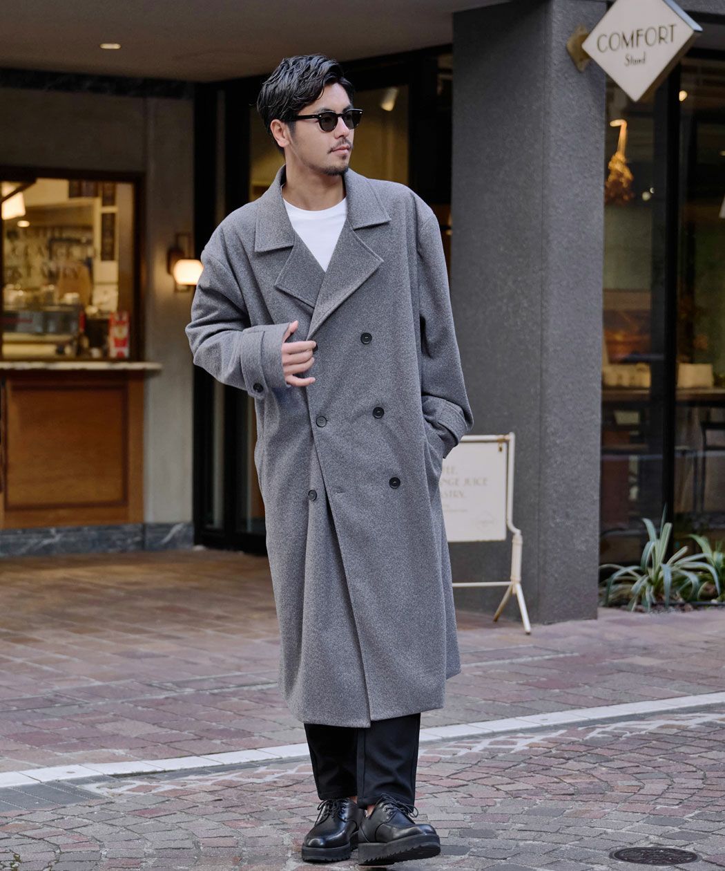 【美品】ドレステリア オーバーサイズ メンズ ダブル ロングコート L グレー CavariA【キャバリア】ダブルロングコート/全2色 | SILVER BULLET