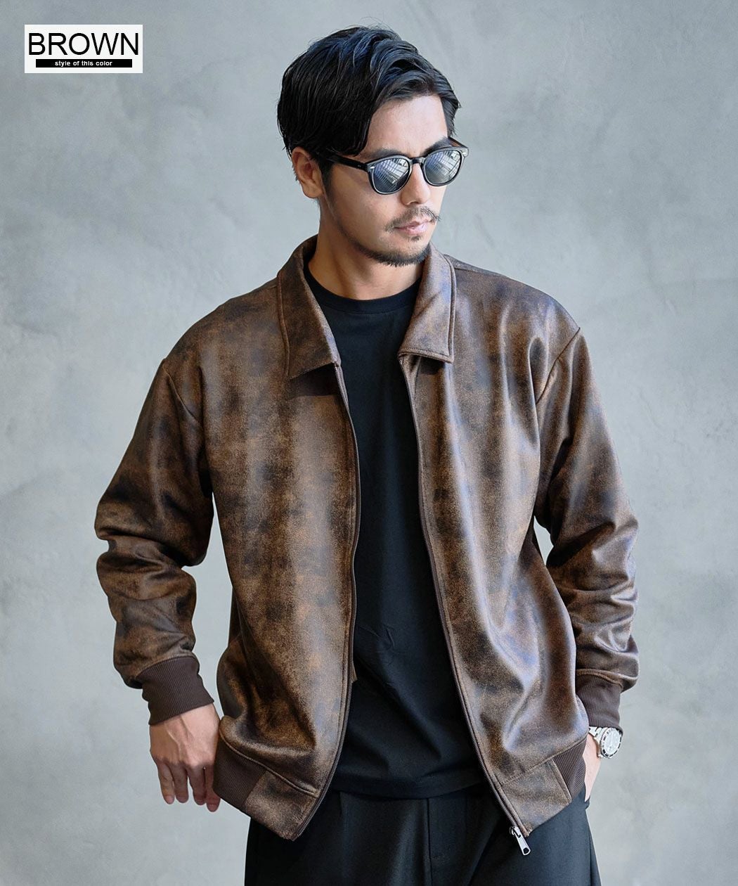 LOUIS CHAVLON【ルイシャブロン】レザー風ダンボール衿付きブルゾン/全