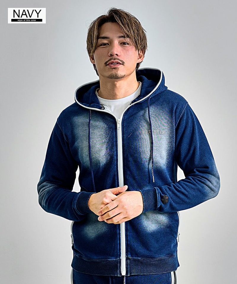 LUXE/R【ラグジュ】ラインストーンロゴカットデニムジップパーカー/全2 