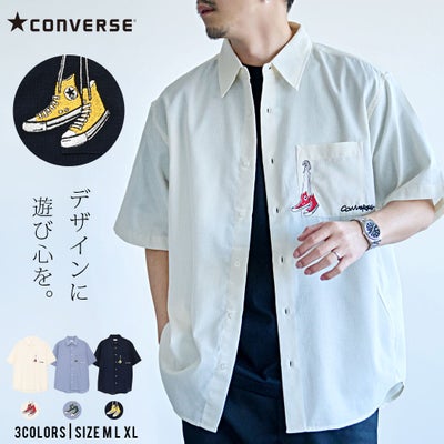 CONVERSE【コンバース】TCパナマ織りポケットまたぎ刺繍半袖シャツ/全3色