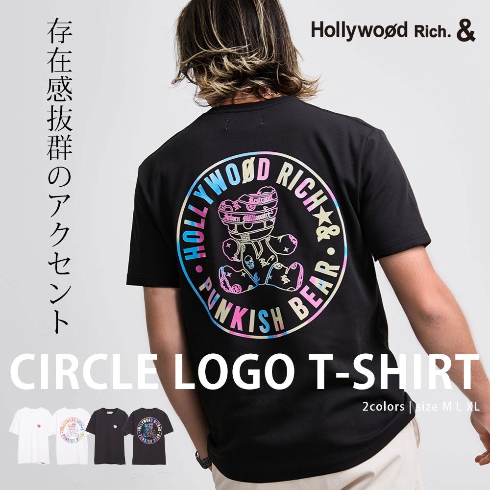 Hollywood rich.&【ハリウッドリッチドットアンド】レインボーサークルベア半袖Tシャツ/全2色