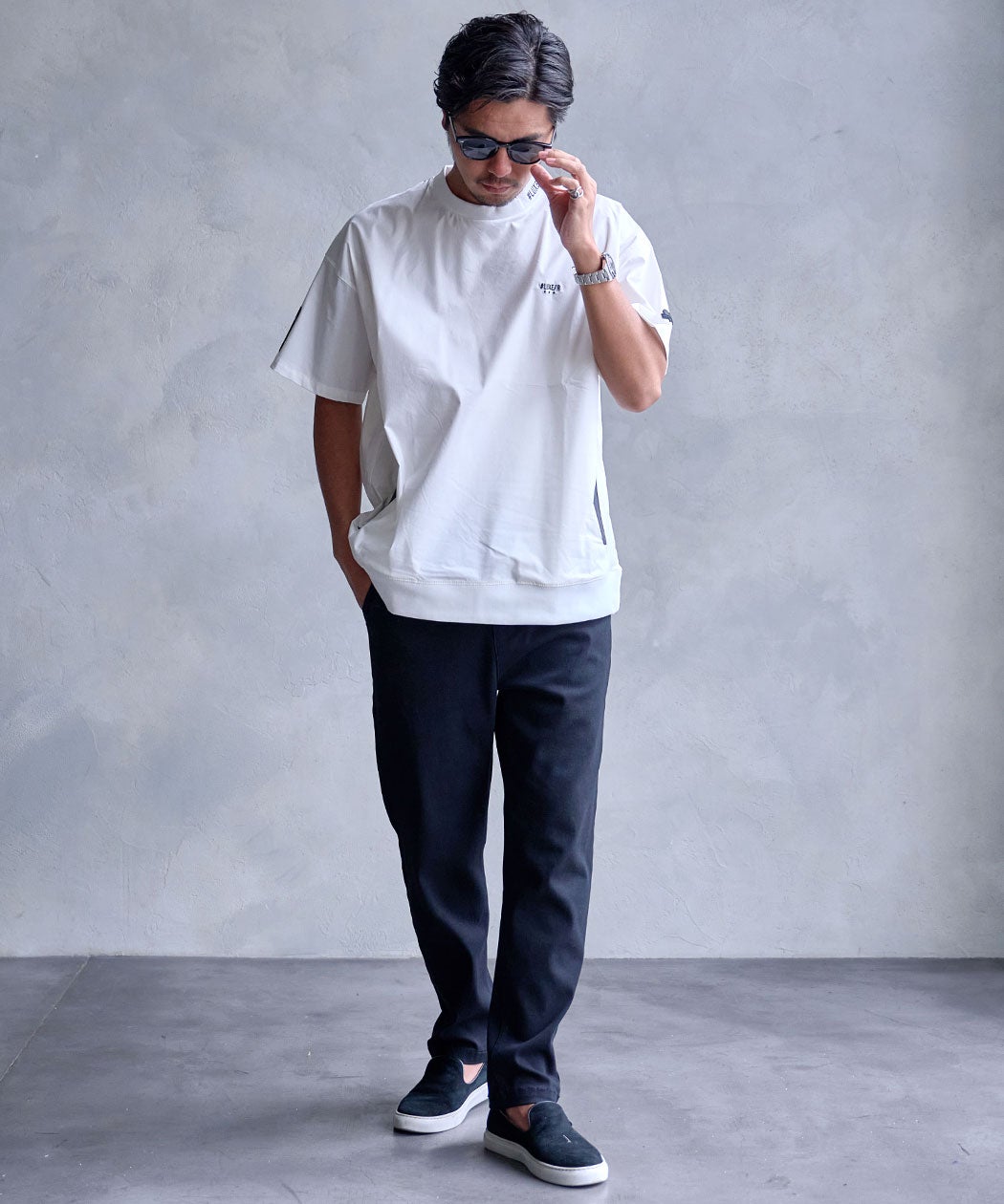 LUXE/R【ラグジュ】クルーネック ナイロンストレッチ布帛半袖Tシャツ