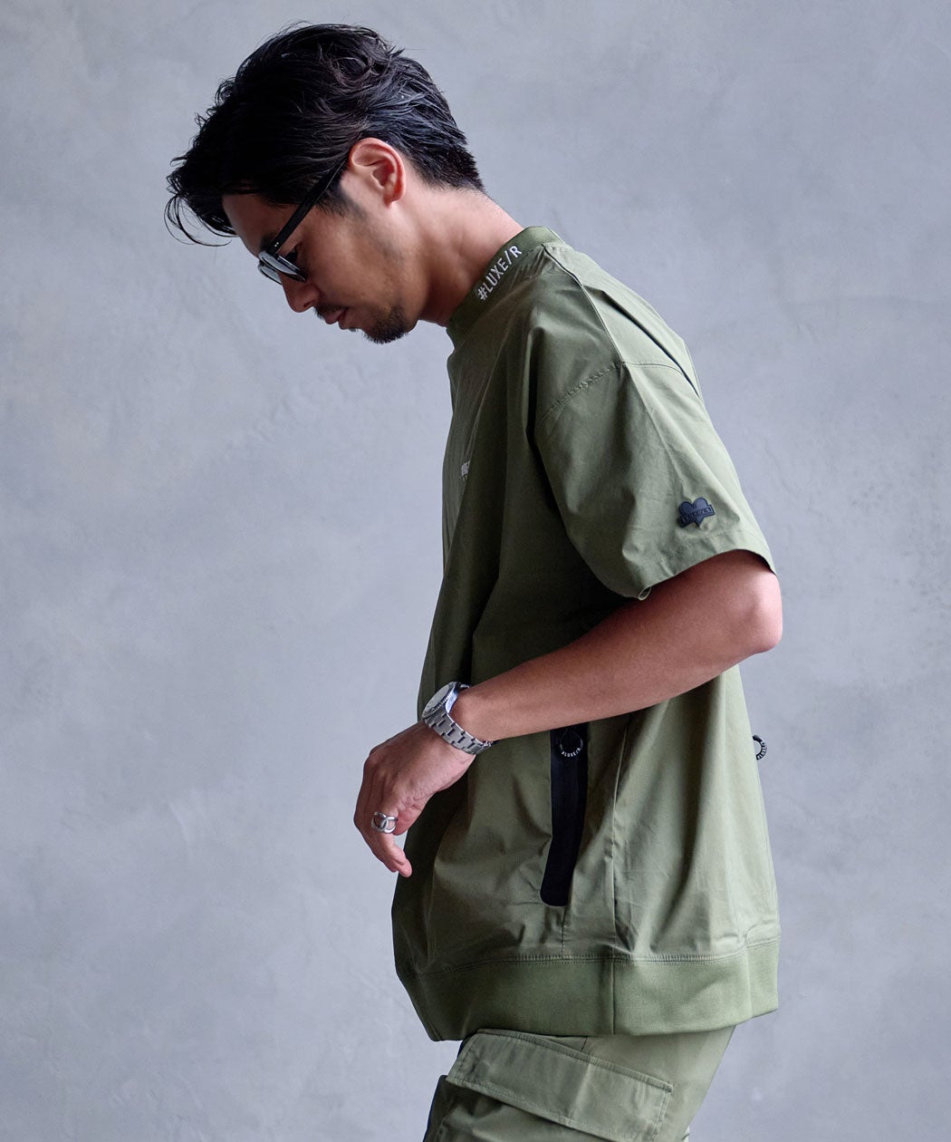 LUXE/R【ラグジュ】クルーネック ナイロンストレッチ布帛半袖Tシャツ