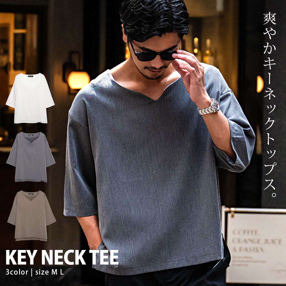 CavariA【キャバリア】キーネック布帛Tシャツ/全3色