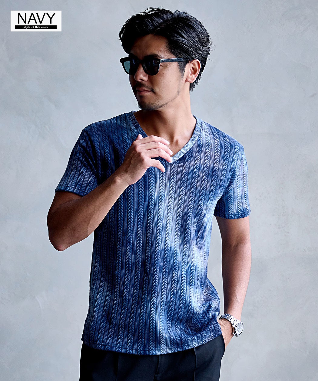 Bernings Sho【バーニングショー】タイダイヘリンボン半袖VネックTEE