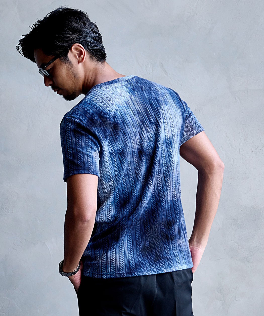 Bernings Sho【バーニングショー】タイダイヘリンボン半袖VネックTEE