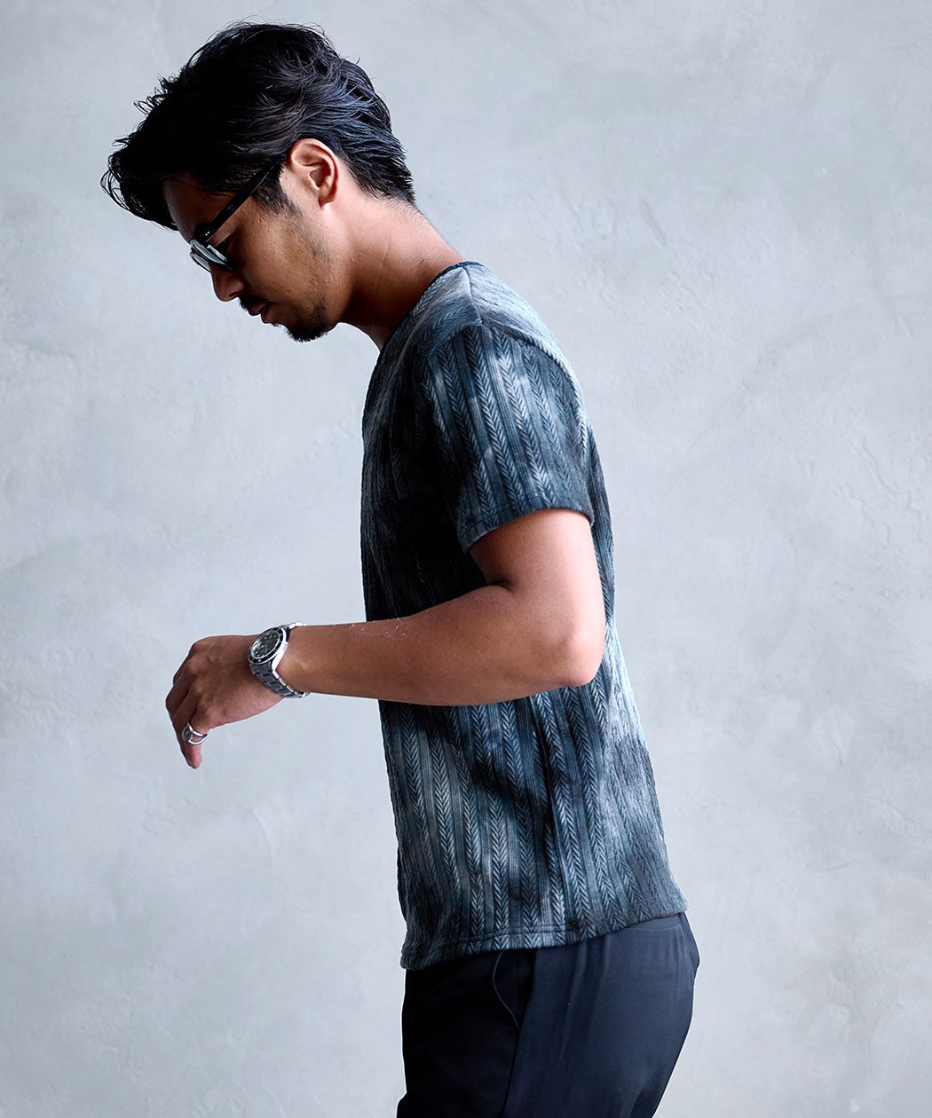 Bernings Sho【バーニングショー】タイダイヘリンボン半袖VネックTEE