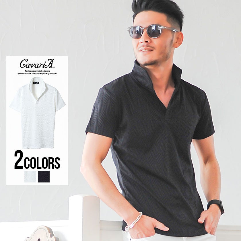 CavariA【キャバリア】ストレッチバイアス柄半袖ポロシャツ/全2色