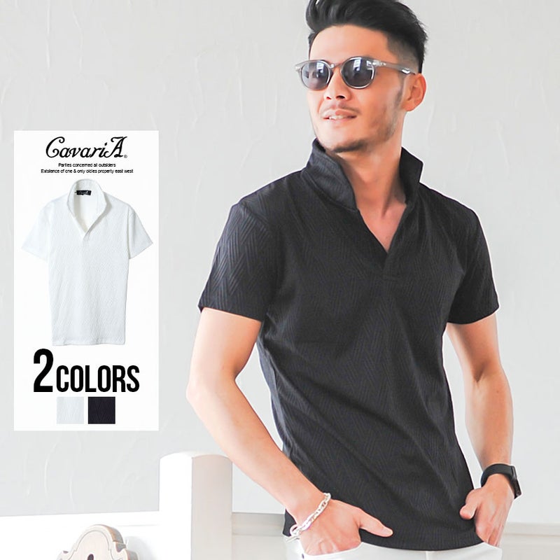 CavariA【キャバリア】ストレッチバイアス柄半袖ポロシャツ/全2色