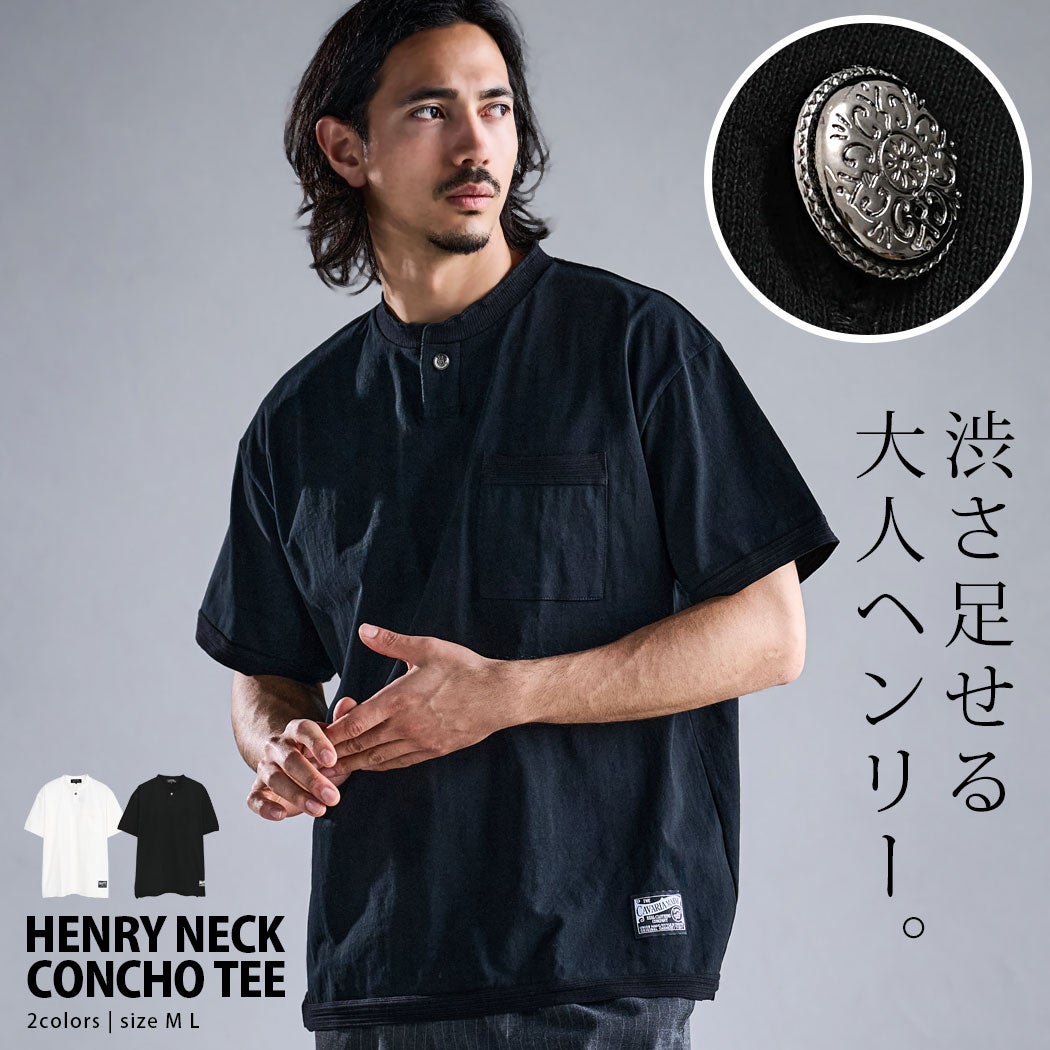 CavariA【キャバリア】1ボタンヘンリーネック半袖Tシャツ/全2色