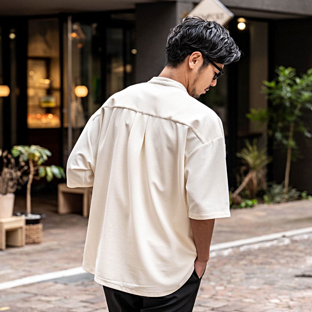 CavariA【キャバリア】スキッパースタンドカラーオーバー半袖シャツ/3