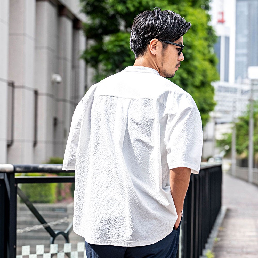 希少✨CABaN キャバンソルビアッティリネン半袖オーバーサイズシャツホワイトL CavariA【キャバリア】スタンドスキッパープルオーバー半袖シャツ/全4
