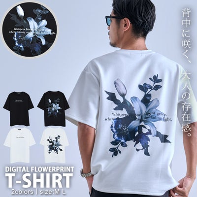 CavariA【キャバリア】クルーネック フラワーデジタルプリント半袖Tシャツ