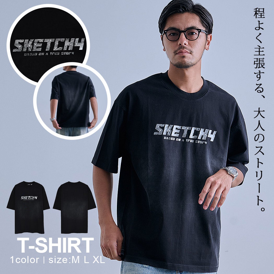 ARULE【アルール】汚し箔ロゴプリント半袖Tシャツ